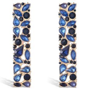 Yellow Gold with Blue Sapphire Crystal Geometric Rectangle Post Back Earrings